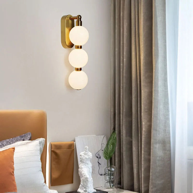 White Acrylic Ball Wall Lights Changeable Dimming Gold Metal