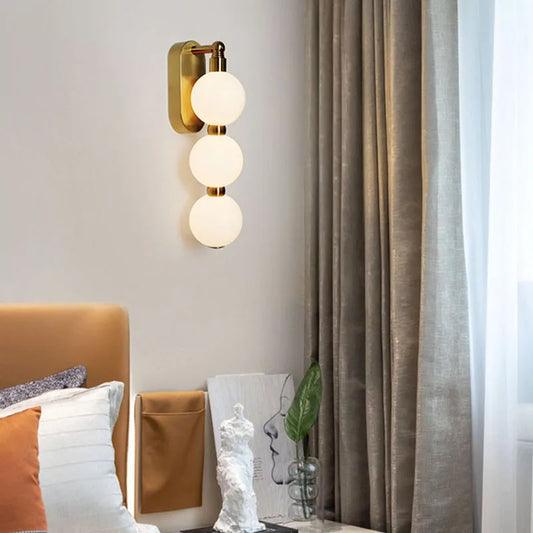 White Acrylic Ball Wall Lights Changeable Dimming Gold Metal