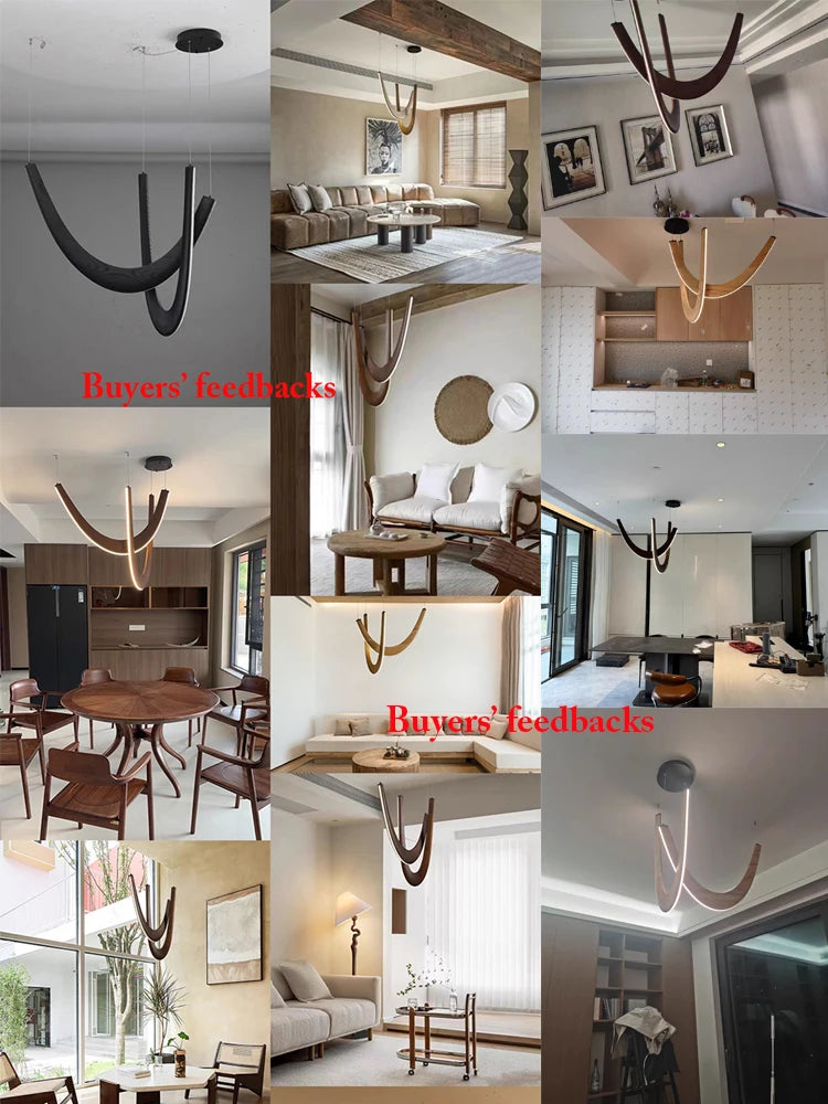 U-Shaped Wooden LED Pendant Lights Indoor