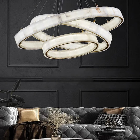 Marble Ring LED Dimmable Hanging Lamps Chandelier