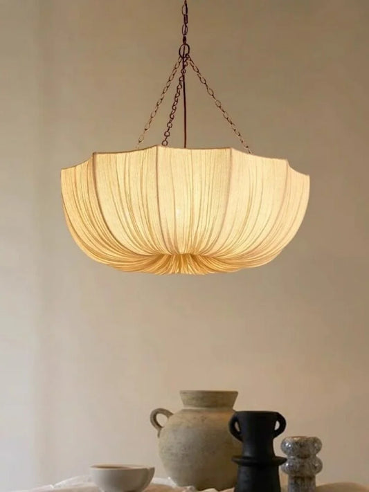 Nordic Fabric E27 Chandelier Foyer White French Pendant