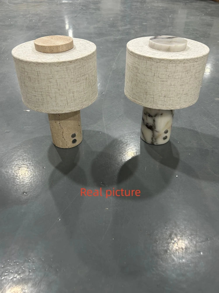 Fabric Lampshade USB Charging LED Table Light Natural Stone