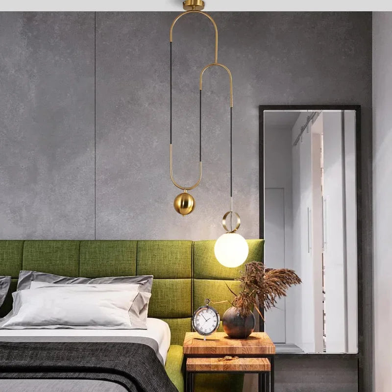 Golden Glass Ball Pendant Lamps Fixture Lift Hanging Lights