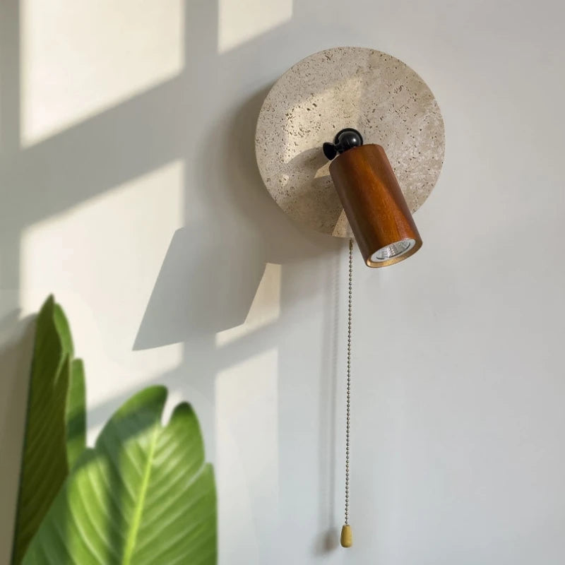 Natural Stone Wood Wall Lamp With Switch Sconce