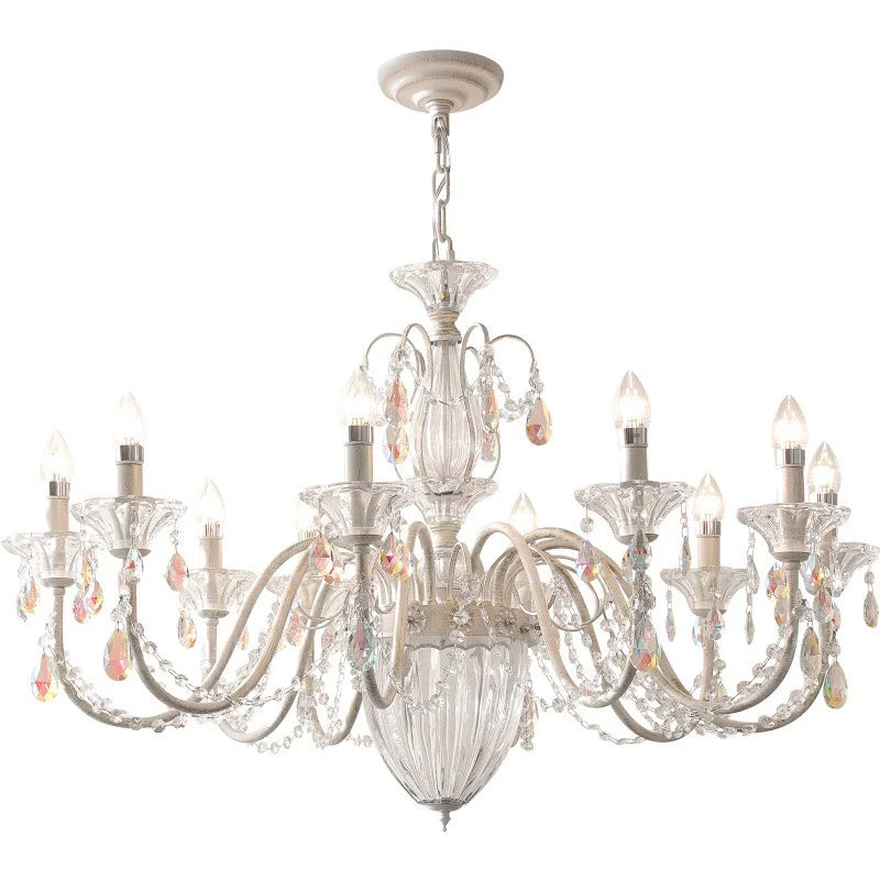 White Candle E14 LED Chandelier French Romantic Crystals