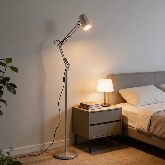 Silver Metal Floor Light E27 Bulb EU AU Plug For Reading