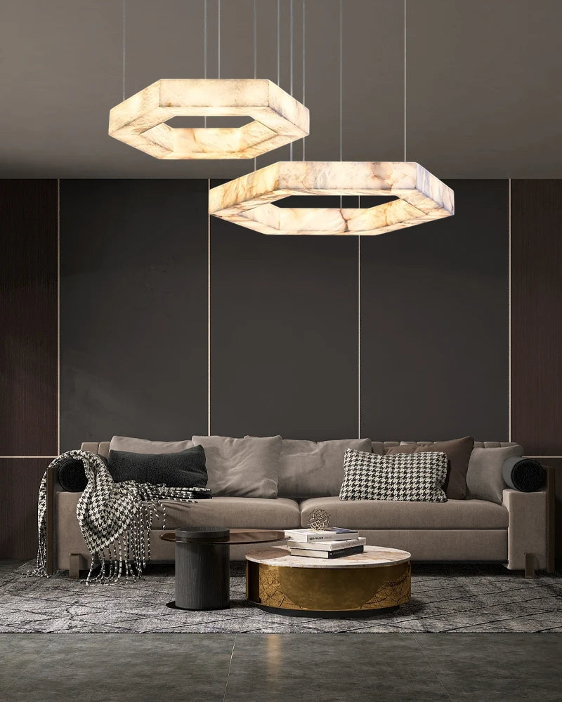 Hexagonal Marble LED Chandelier Alabaster Pendant