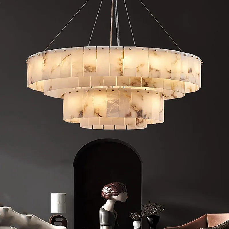 2 Layer Marble Series LED Hanging Lamps Chandelier