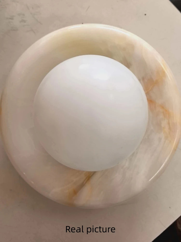 Round Real Stone Wall Light Home White Glass G9 Bulb Indoor