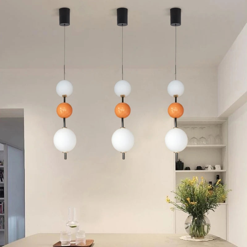 Colorful Ball LED Pendant Light White Glass