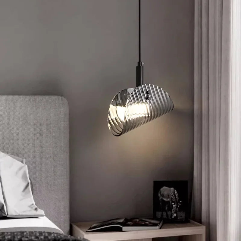Black LED Pendant Lights Dining Room Smoky Gray Glass