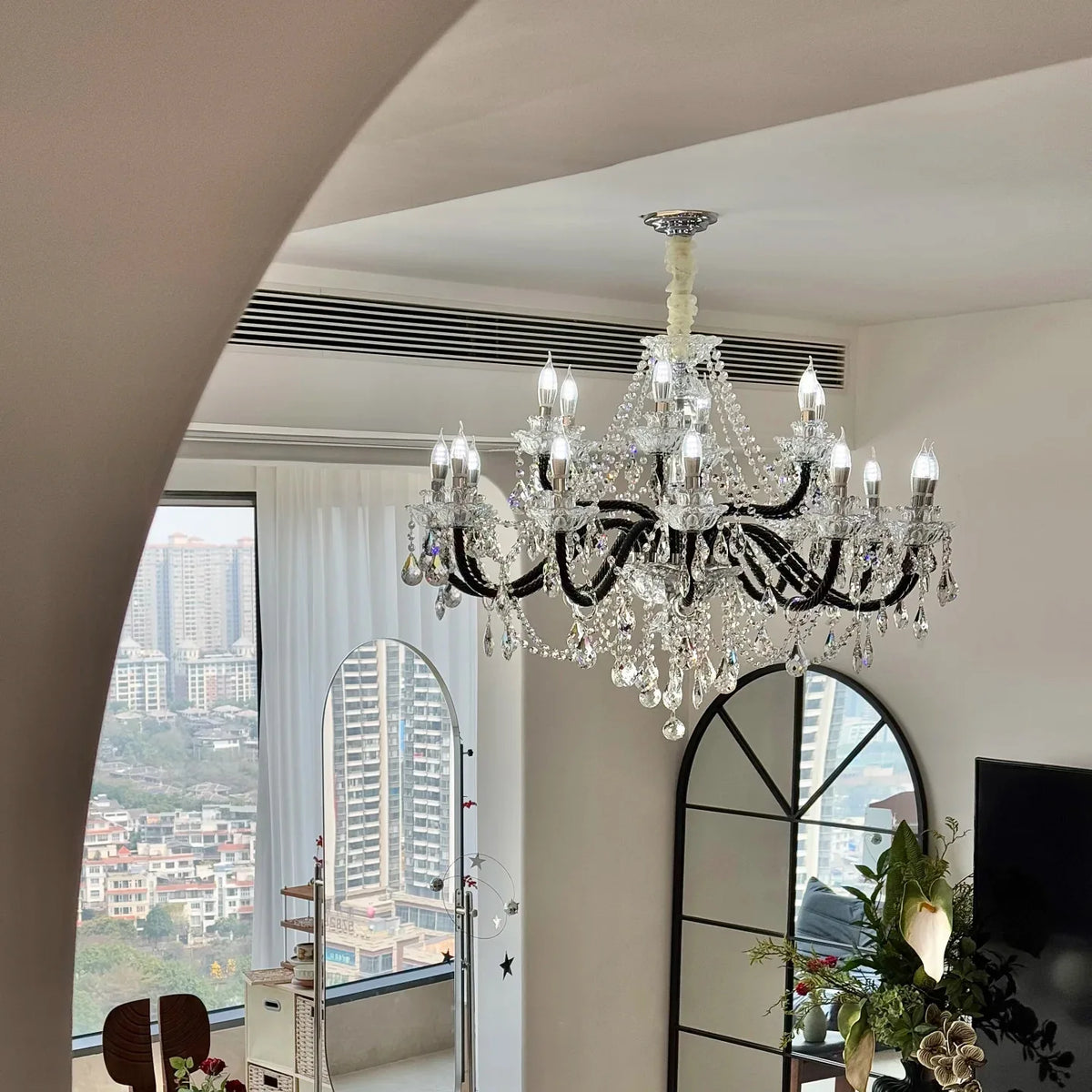 French Black Glass E14 Candle Chandelier American Clear