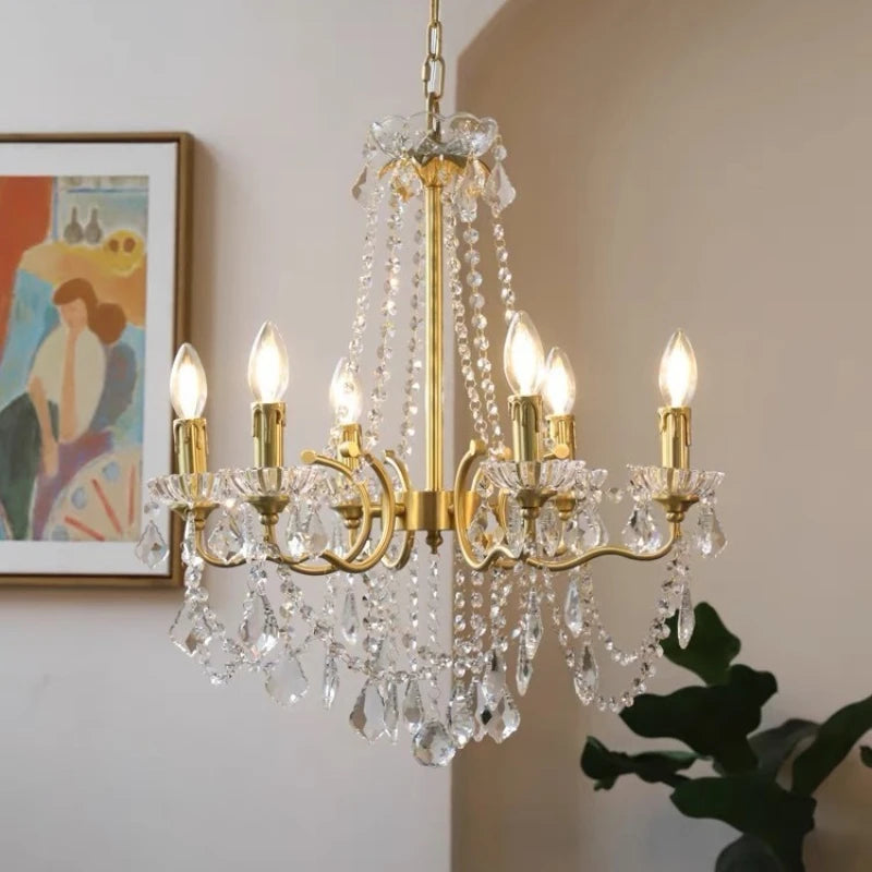 French Copper Candle LED E14 Chandelier Living Room Crystal