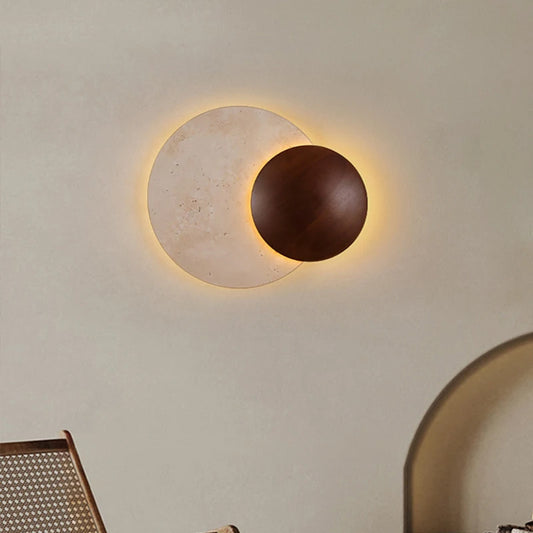 Art Deco LED Wall Lamp Natural Stone Dark Wood Dimmable