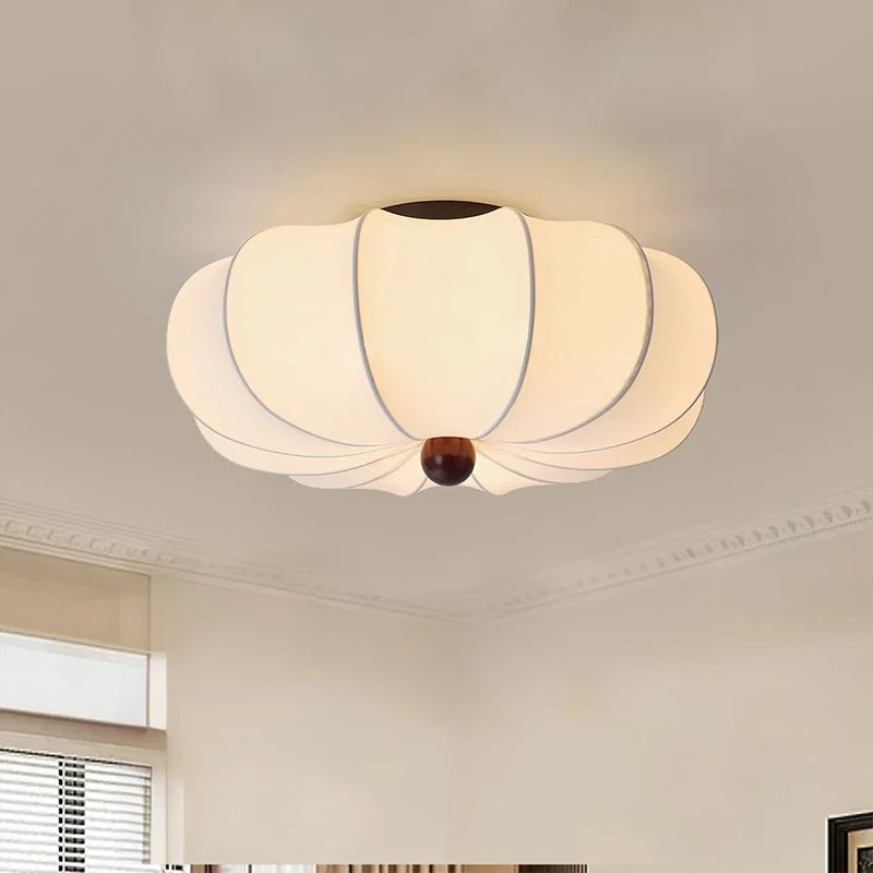 Silk LED Ceiling Lamp Bedroom Romantic White Chandelier