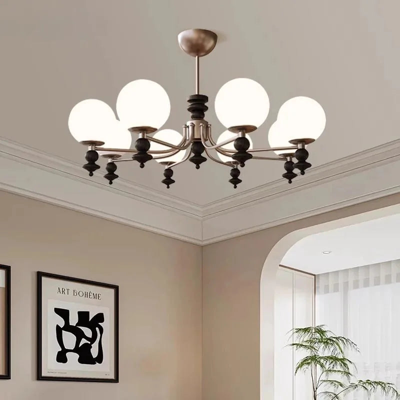American Glass E27 LED Chandelier Foyer Nickel Pendant