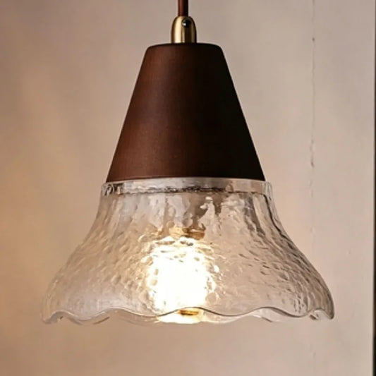 Glass Pendant Lamp Brown Wood