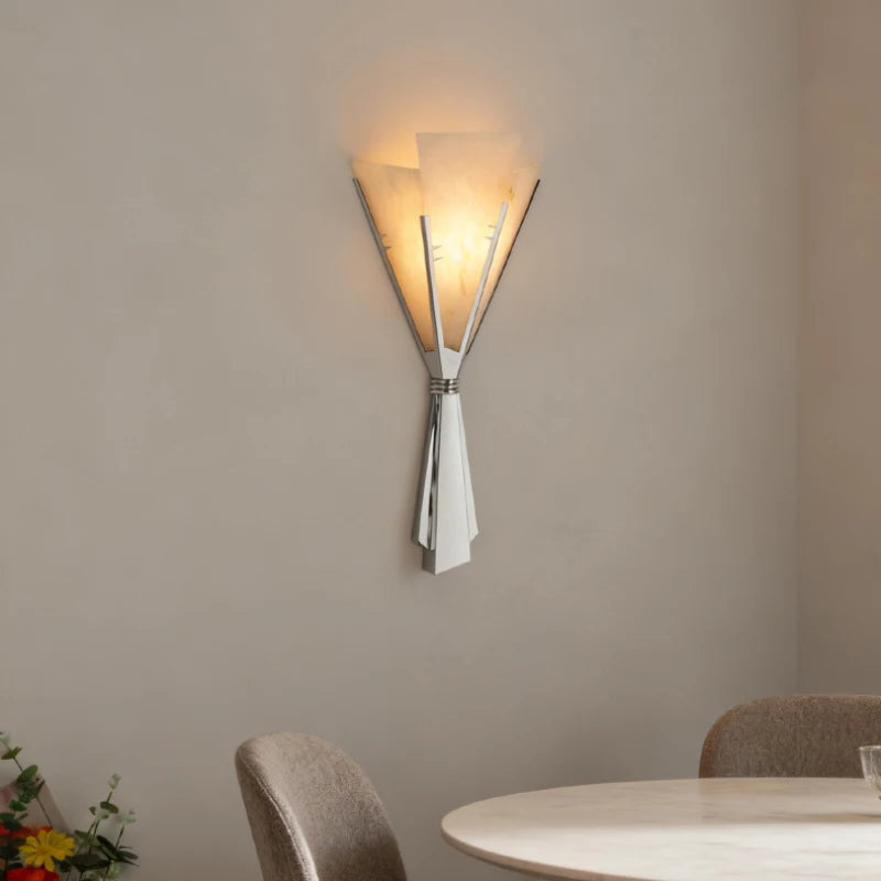 Art Chrome Metal Wall Light Natural Marble Stainless Steel