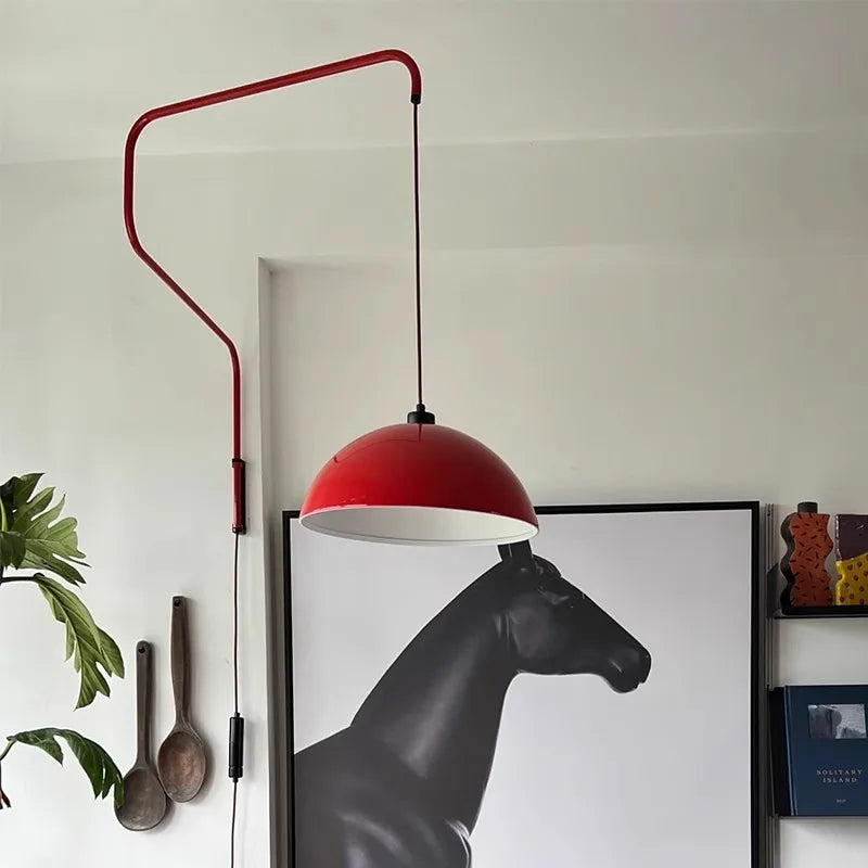 Vintage Red Metal Wall Lamp Long Arm