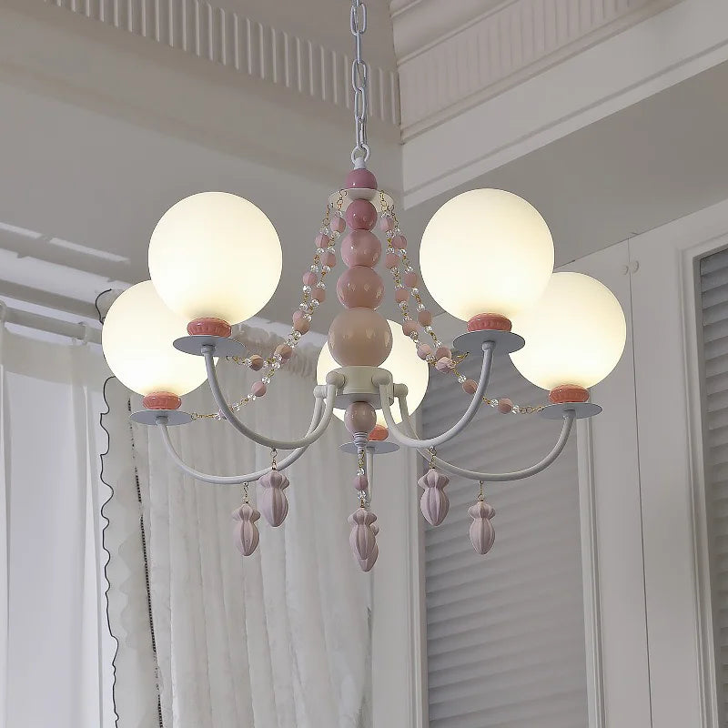 Nordic Creamy LED Chandelier Romantic French Ceramic Pendant