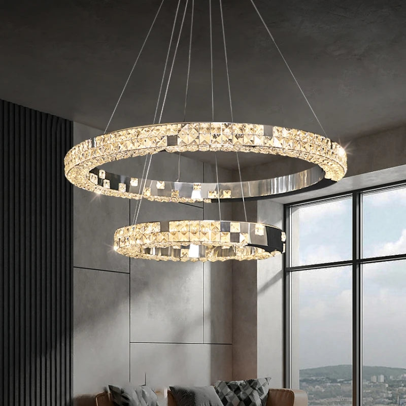 Circle LED Dimmable Chandelier Foyer K9 Crystal Pendant