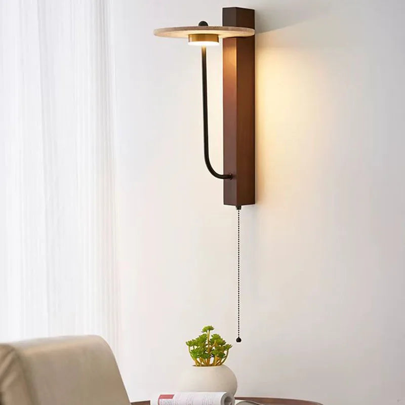 Creative Round Natural Stone Wall Light Dark Wood 3000K