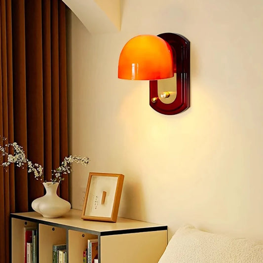 Orange Glass Wall Light E27 Bulb Dark Red Metal Indoor