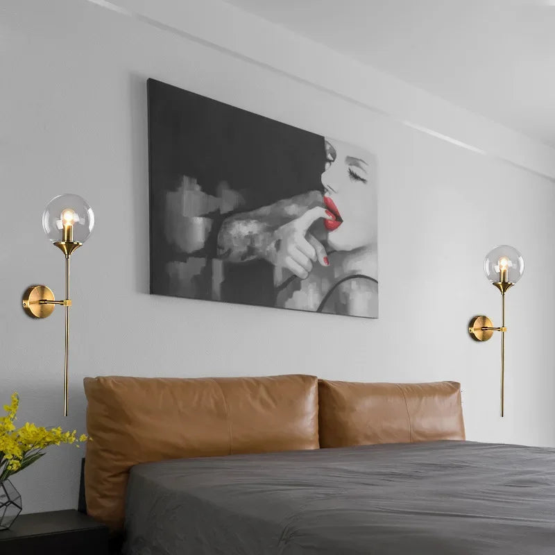 Glass Wall Lamp Creative Golden Sconces Round Nordic