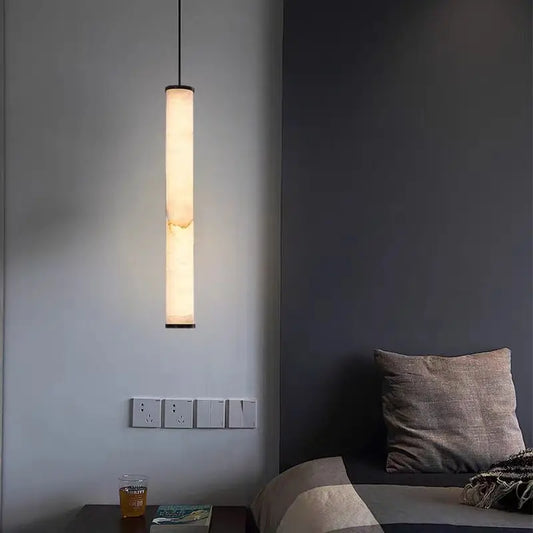 Cylindrical Natural Marble Chandelier Black Brass 3000K