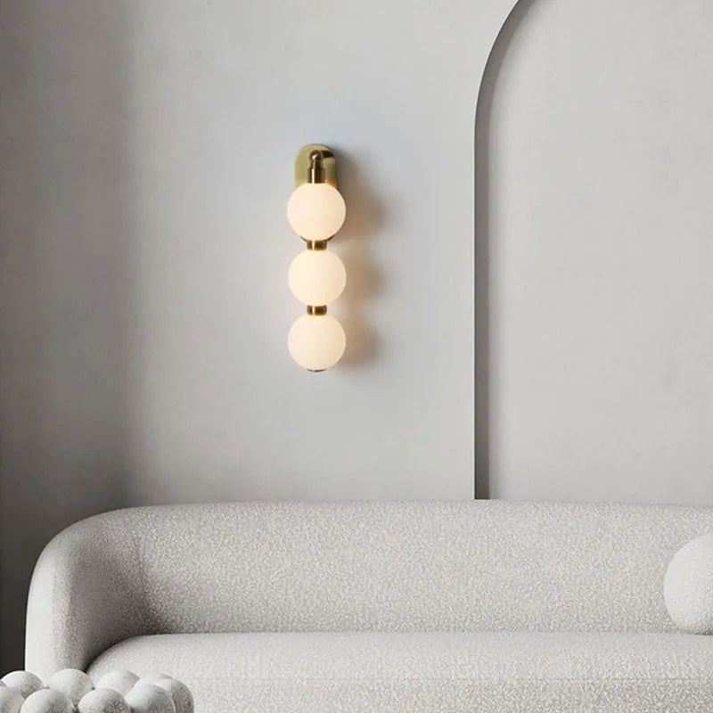 White Acrylic Ball Wall Lights Changeable Dimming Gold Metal