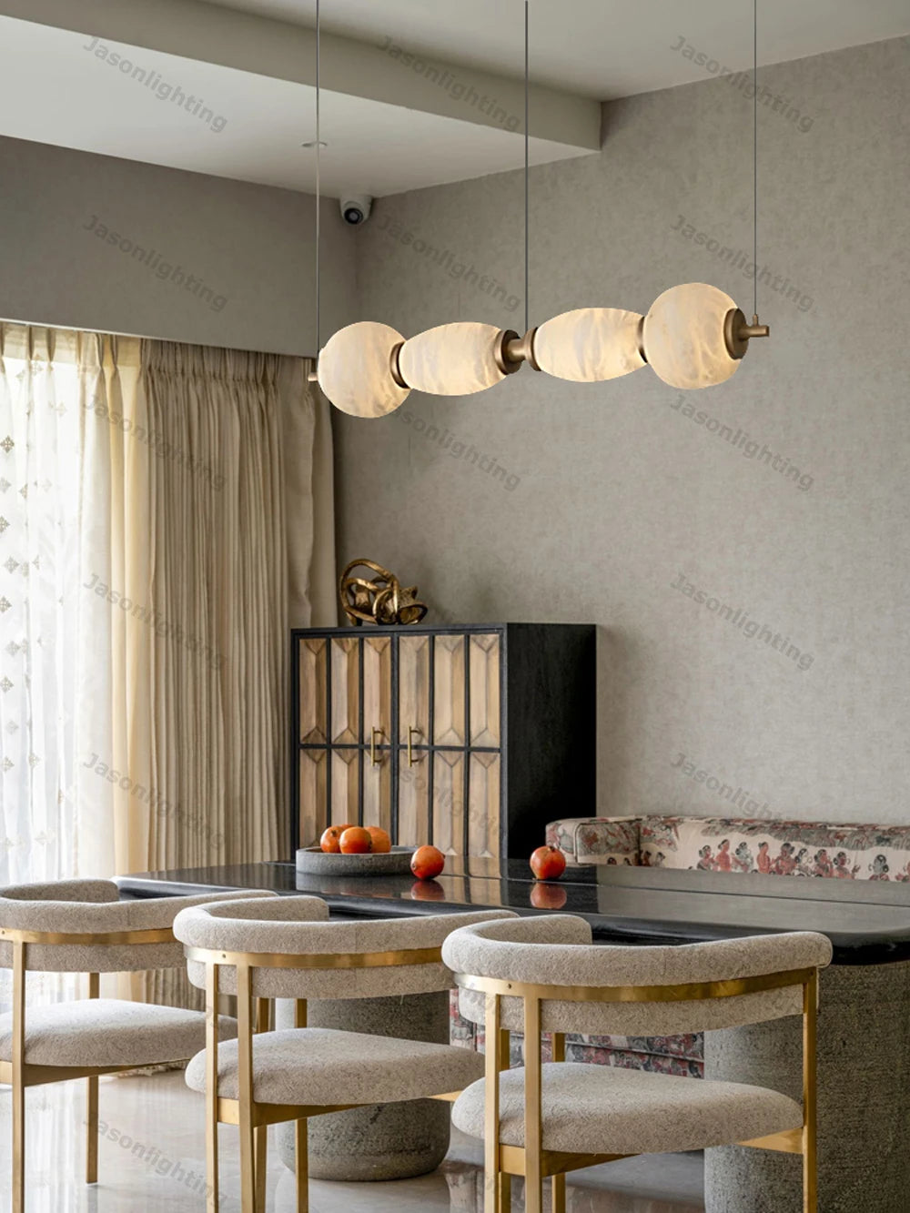 Dinning Room Linear Natural Marble Chandelier Crafted From