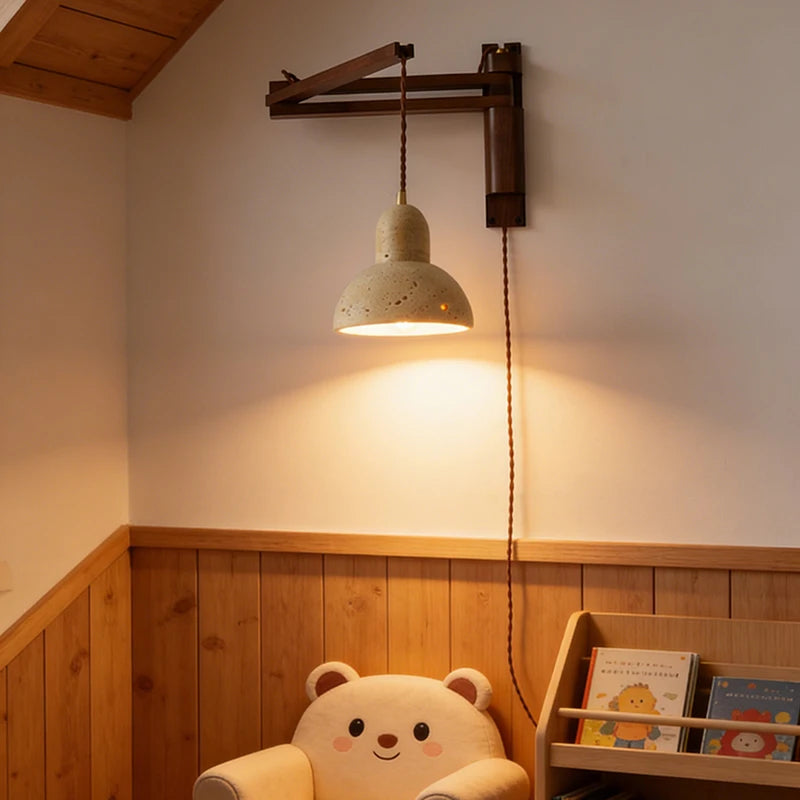 Natural Stone Wall Lamp Wooden Pole Can Rotate Light Reading