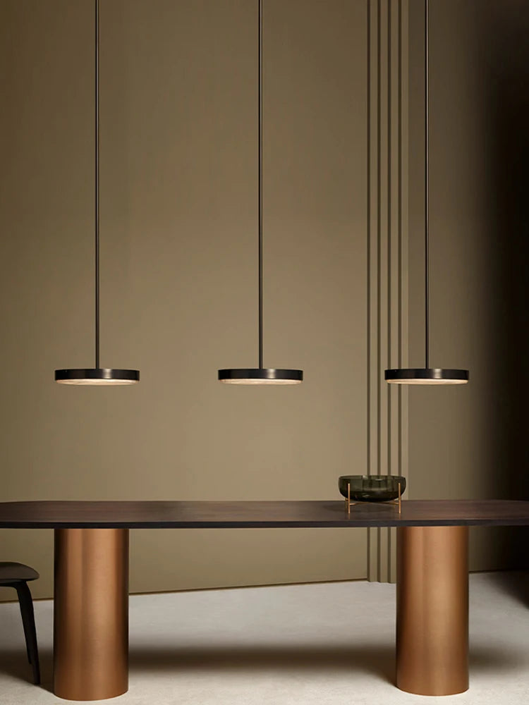 Gold Black 5CM Marble Round LED Pendant Light Alabaster
