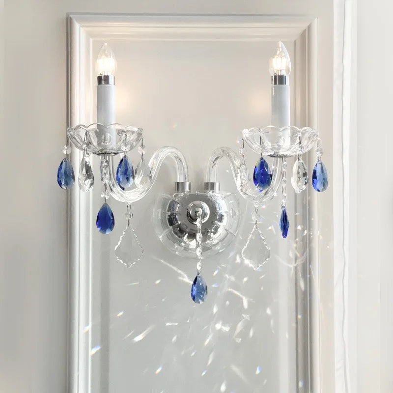 European Blue Pink Green Crystal Wall Lamp French Romantic