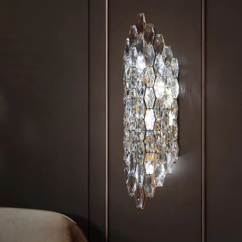 Gold Stainless Steel Clear Crystal LED Wall Sconce Art E14