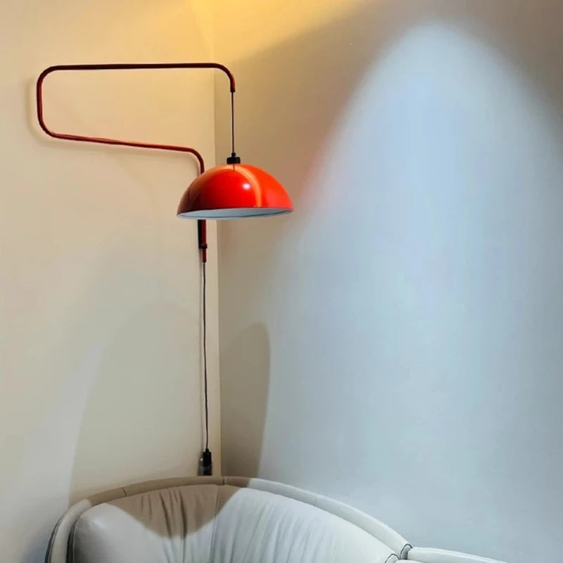 Vintage Red Metal Wall Lamp Long Arm