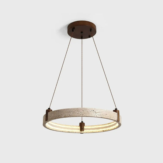 Real Stone LED Pendant Lamp Dark Wood Dimmable Cord
