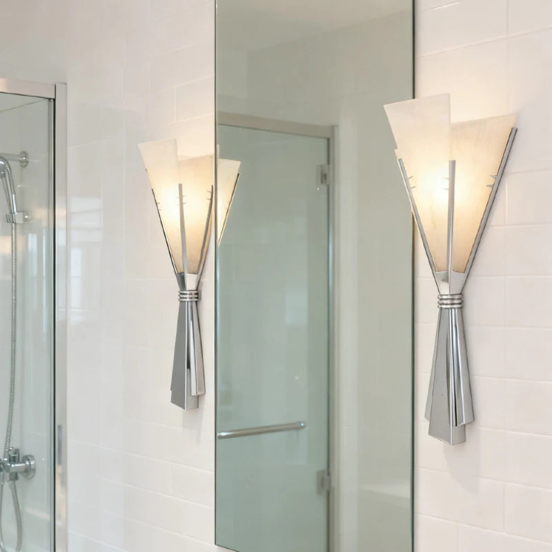 Art Chrome Metal Wall Light Natural Marble Stainless Steel