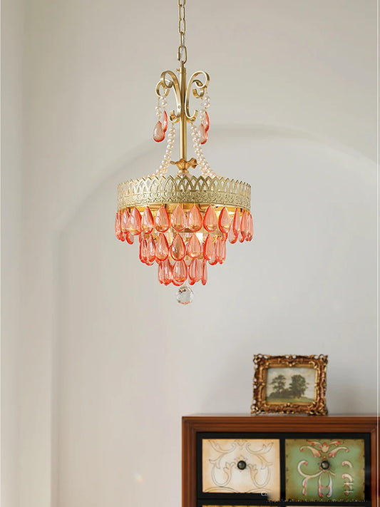 E14 LED French K9 Crystal Hanging Lamps Ceiling Chandelier