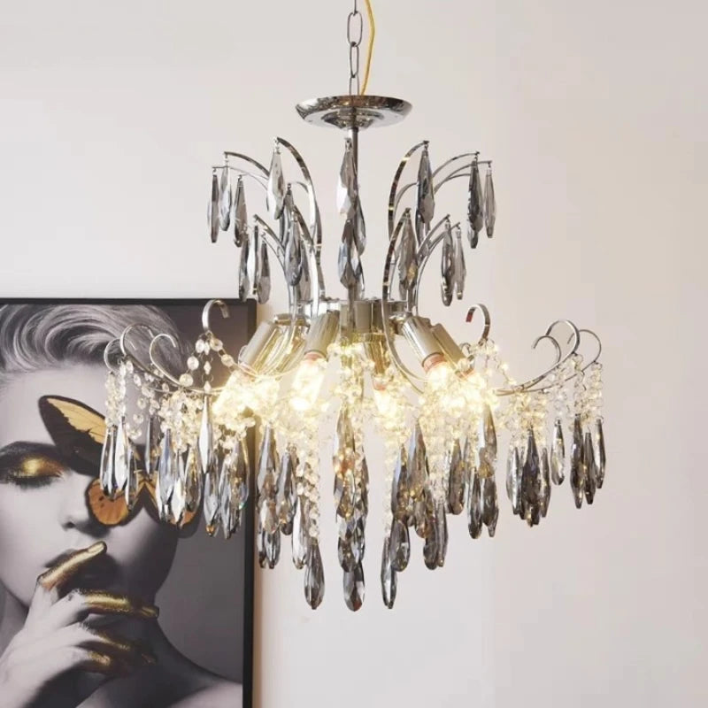 French Royal Crystal E14 LED Pendant Lights Bedroom Romantic