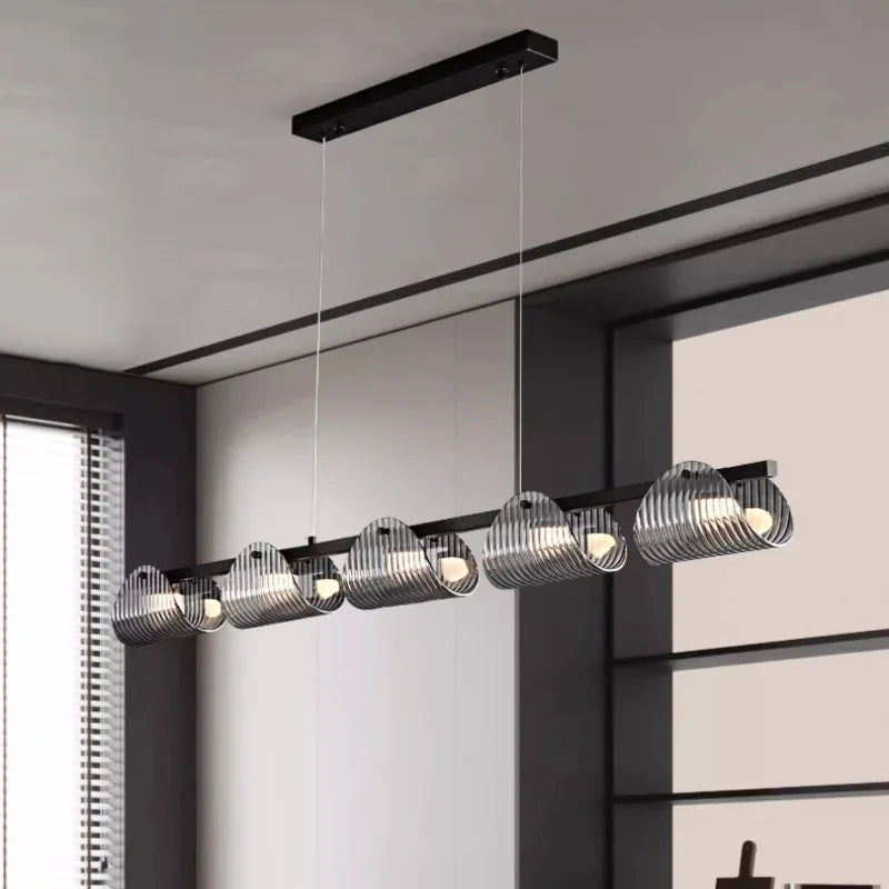 Black LED Pendant Lights Dining Room Smoky Gray Glass