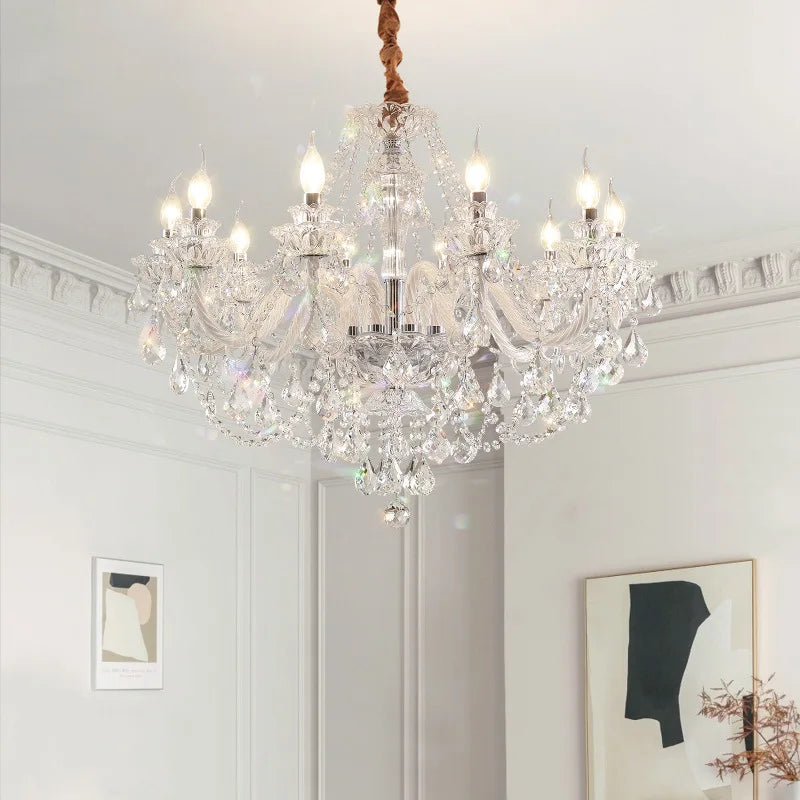French Crystal E14 Chandelier Living Room White Glass