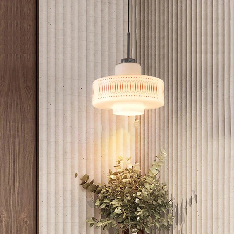 Nordic White Glass Pendant Light E27 Bulb Red Line