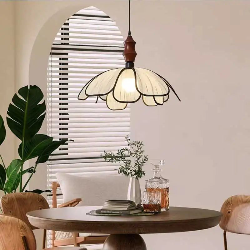 Bedroom French E27 Ceiling Light Abaca Oak Petal Mounted