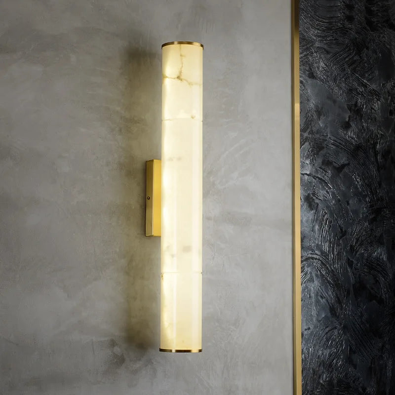 Cylindrical Natural Marble LED Wall Lights Copper