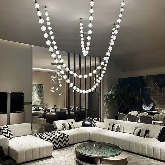 Long Strap Ball Drop Gold Silver LED Dimmable Chandelier