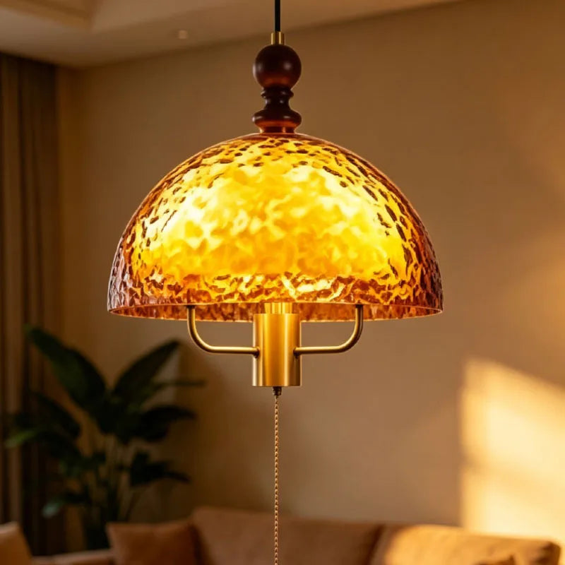 Acrylic Lampshade Pendant Lights Three E27 Bulb Brown Wood