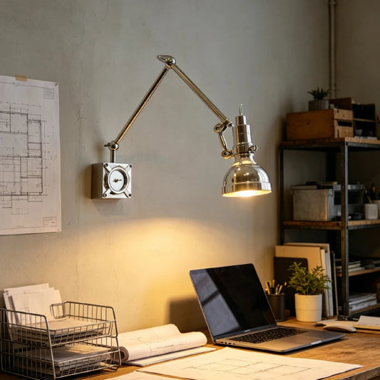 Chrome Metal Wall Lamp Long Arm Rotatable GU10 Bulb Plug