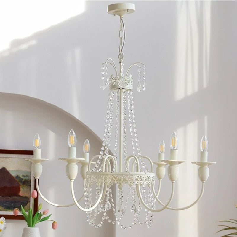 French Romantic White LED Chandelier Bedroom E14 Candle