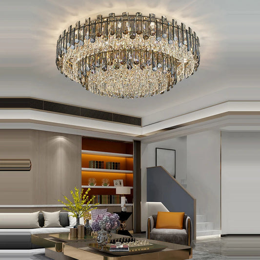 LED Oval Round Crystal Hanging Lamps Dimmable Chandelier
